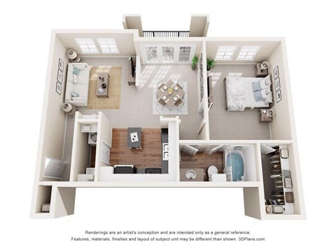 Floor plan for 1 bed, 1 bath, 744 sqft